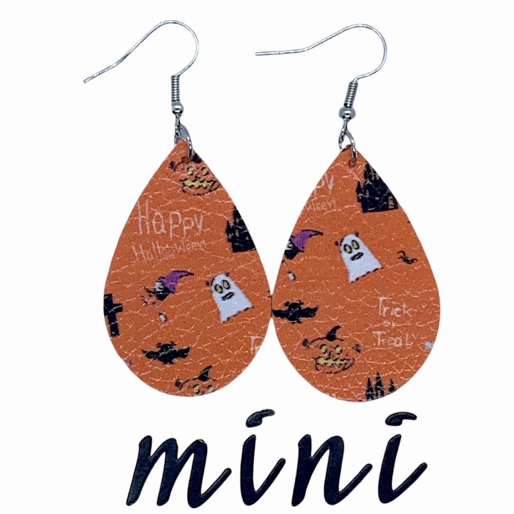 Mini Faux Leather Teardrop Earrings Halloween Ghost witch Fashion Jewelry